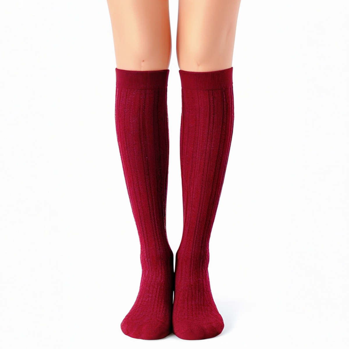 Chaussettes hautes 39-42 en maille bordeaux à motif torsadé style classique
