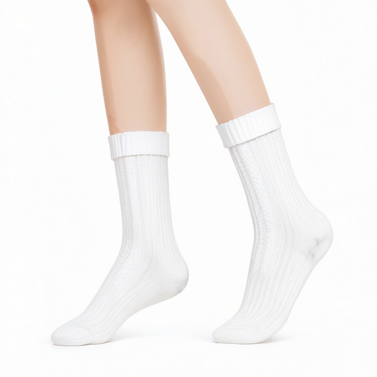 Chaussettes mi-mollet 35-38 blanches en maille côtelée style classique