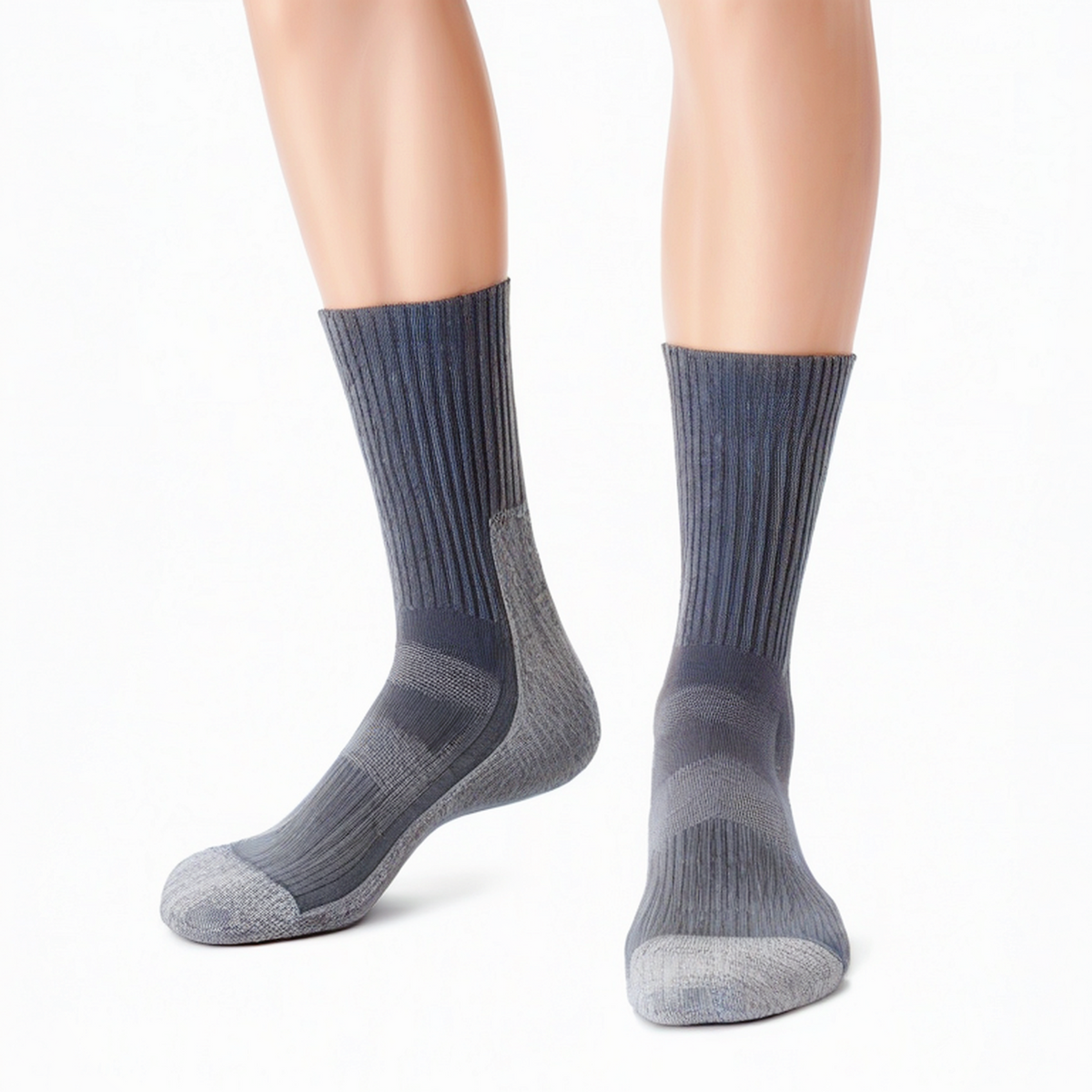 Chaussettes mi-mollet 35-38 textile gris côtelé à renforts