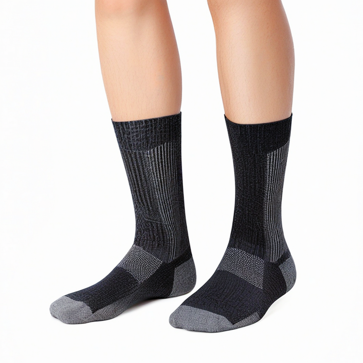 Chaussettes mi-mollet 43-46 noires et grises tricotées à maintien renforcé