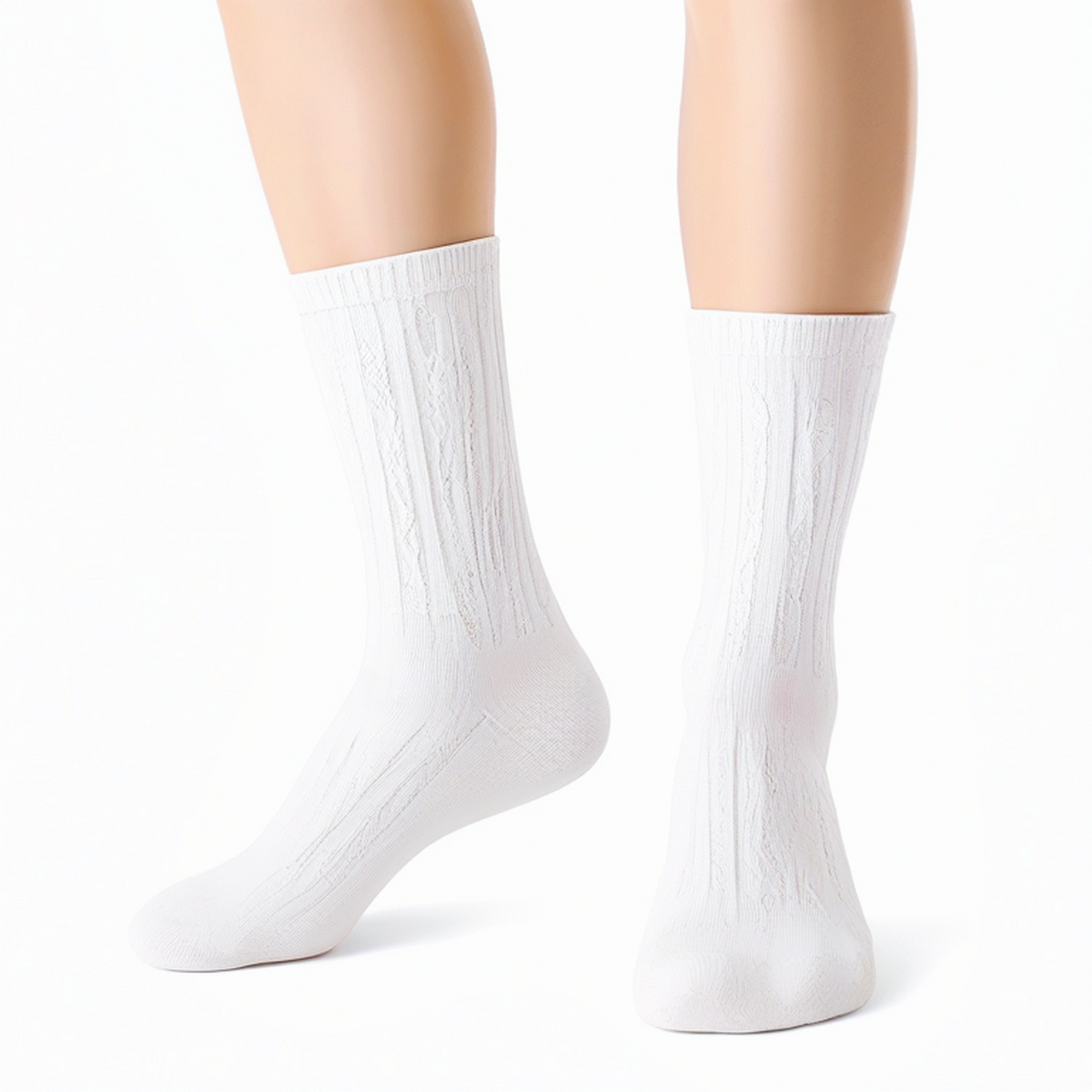 Chaussettes mi-mollet 43-46 en maille blanche à côtes style classique