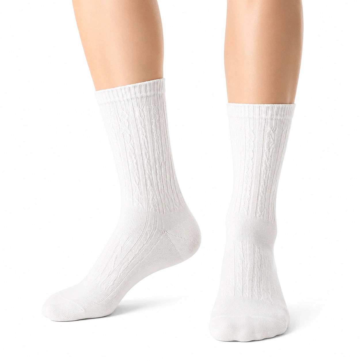 Chaussettes mi-mollet 43-46 en maille blanche à côtes style classique