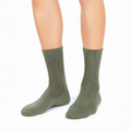 Chaussettes mi-mollet 43-46 en maille vert kaki côtelée