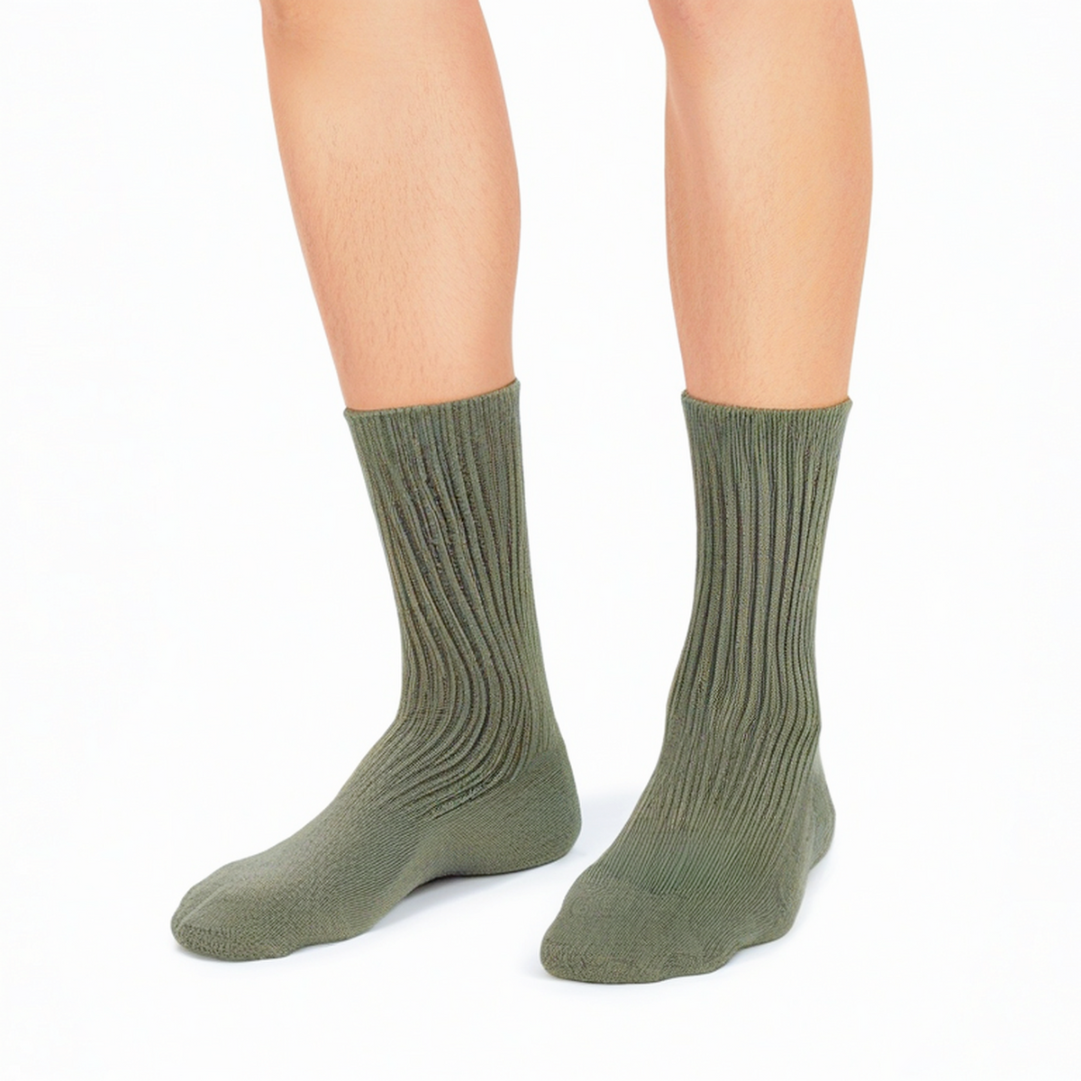 Chaussettes mi-mollet 43-46 en maille vert kaki côtelée