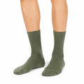 Chaussettes mi-mollet 43-46 en maille vert kaki côtelée