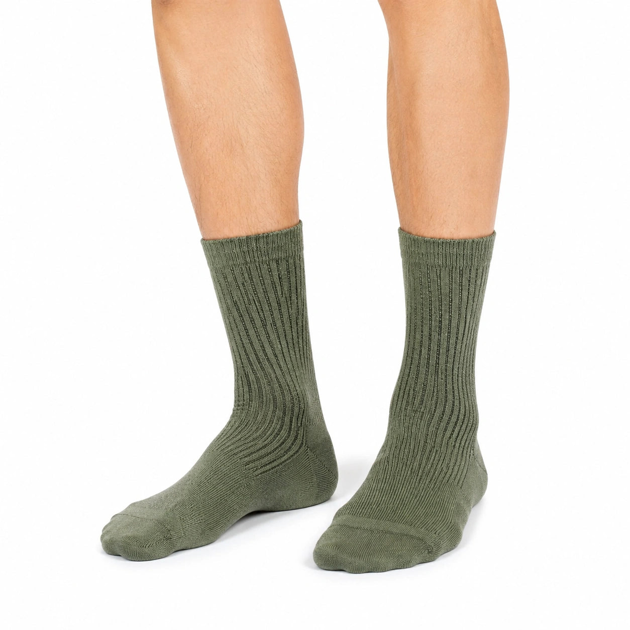 Chaussettes mi-mollet 43-46 en maille vert kaki côtelée