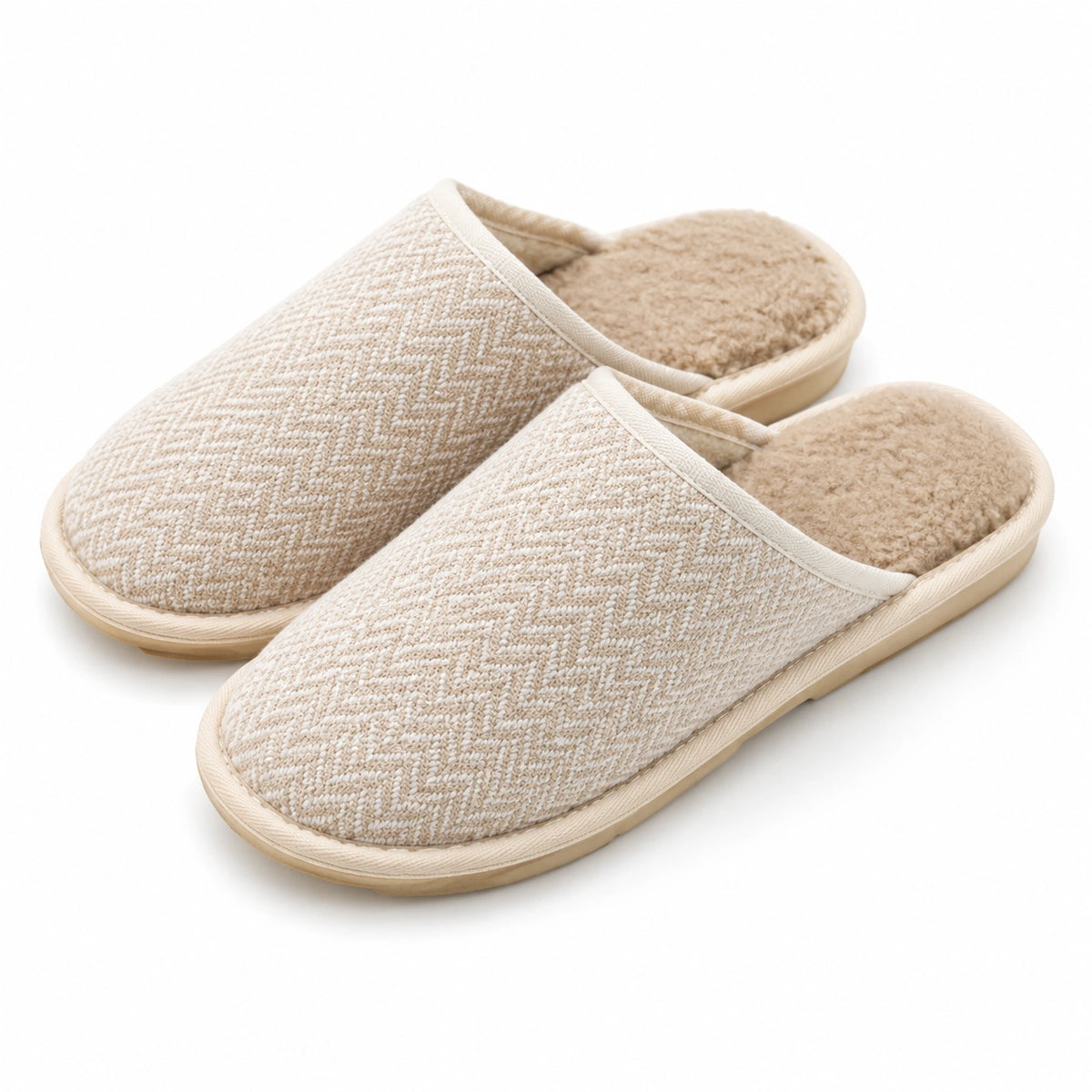 Chaussons 36/37 en textile beige à doublure douce pour intérieur