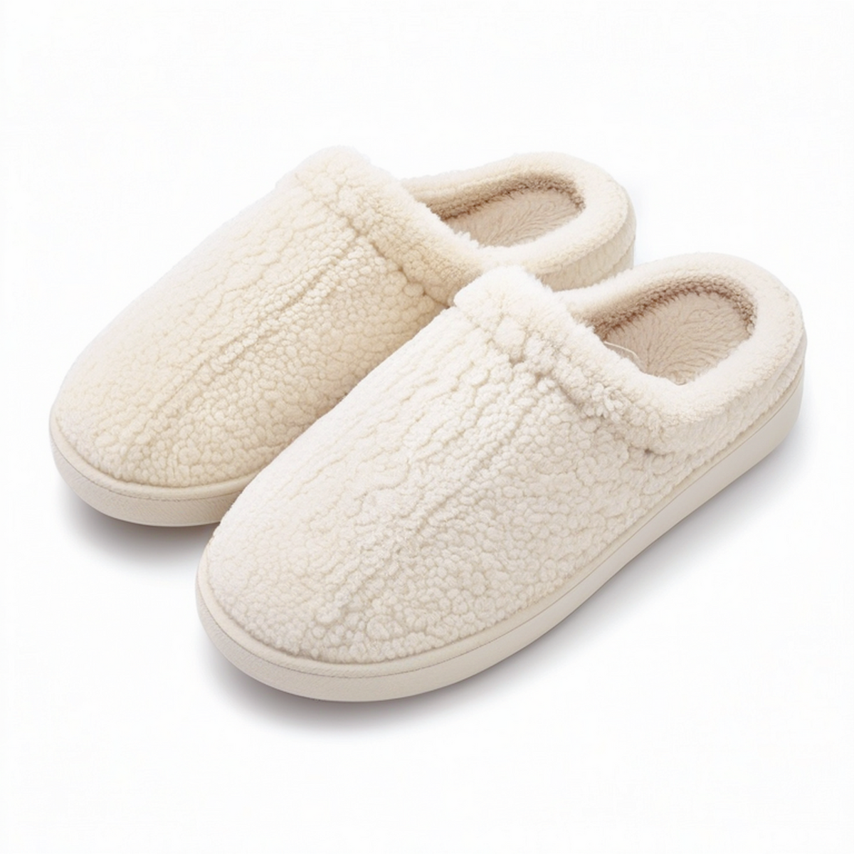 Chaussons 38/39 en textile bouclette écru pour intérieur à enfiler