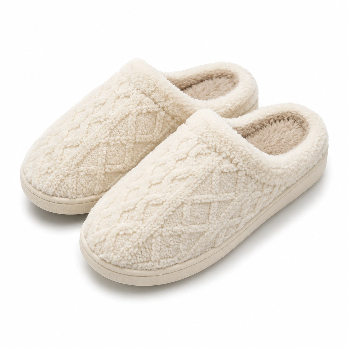 Chaussons 38/39 en textile bouclette écru pour intérieur à enfiler