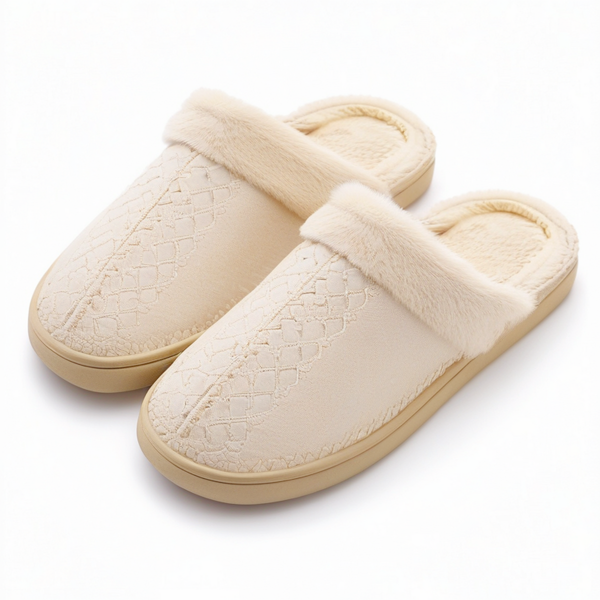 Chaussons femme 42/43 beige en textile effet daim à doublure douce pour intérieur