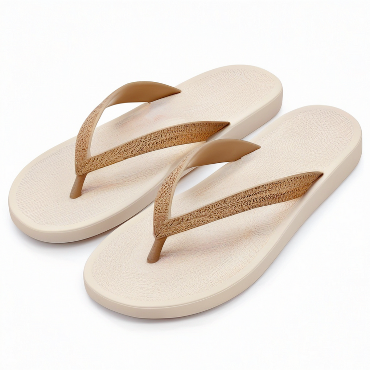 Tongs 38/39 en matière synthétique beige et marron à bride texturée pour plage et piscine