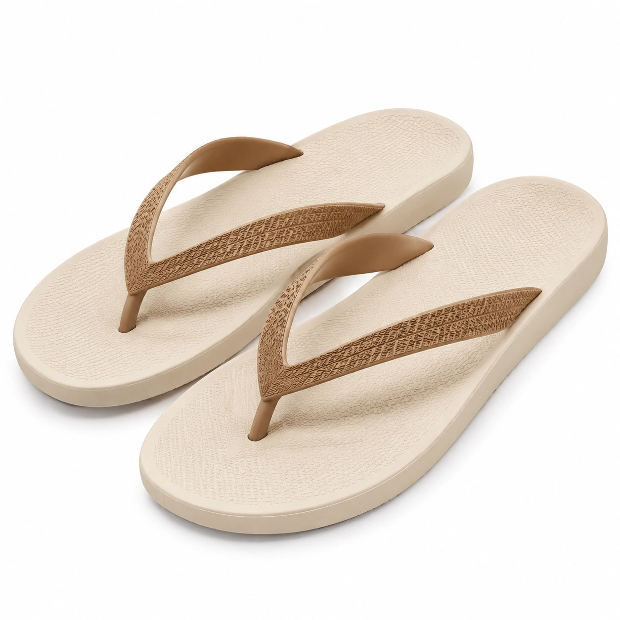 Tongs 38/39 en matière synthétique beige et marron à bride texturée pour plage et piscine