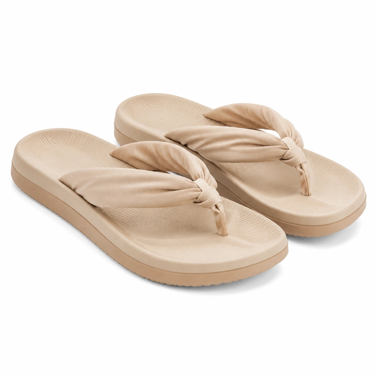 Tongs femme 38/39 beige à brides textile semelle synthétique plateforme décontractée